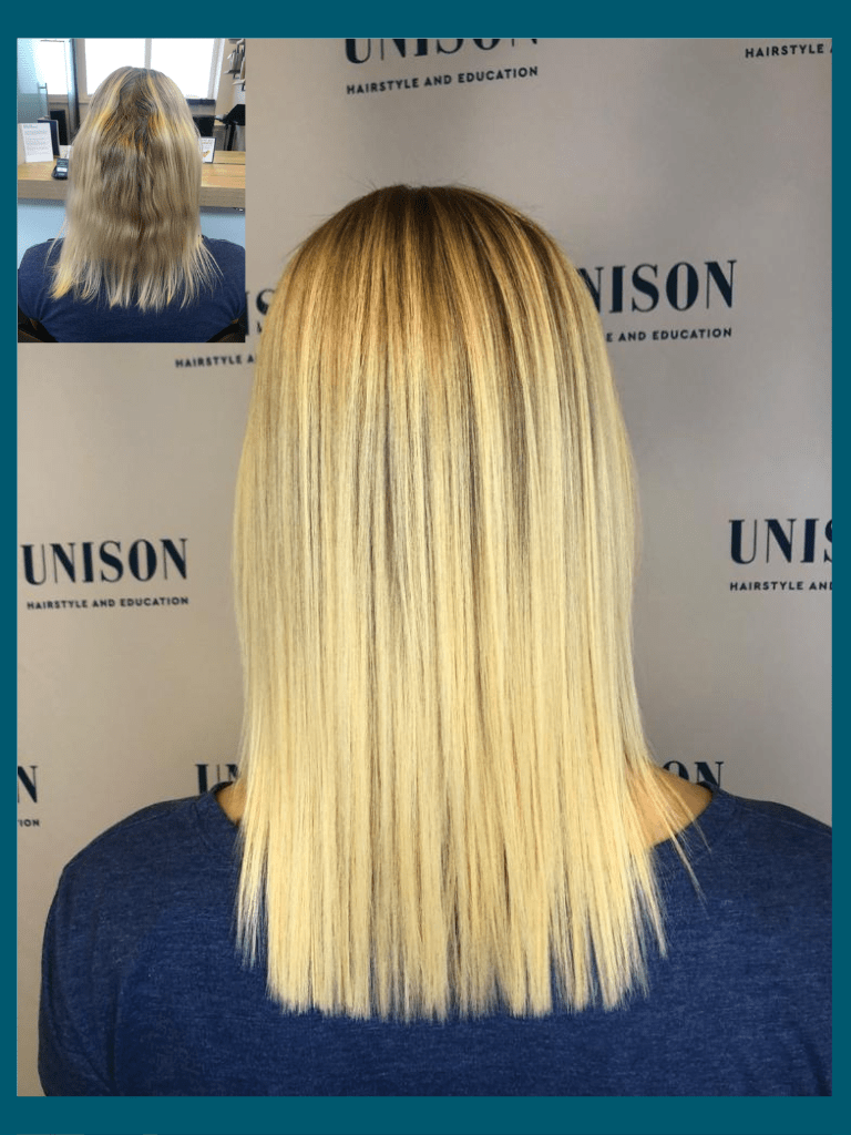 Keratin im Haar - Vorher Nachher Bild blonde Haare